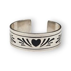 Heart Sterling Toe Ring Adjustable Black Enamel Oxidized 925 Silver Vtg Size 11